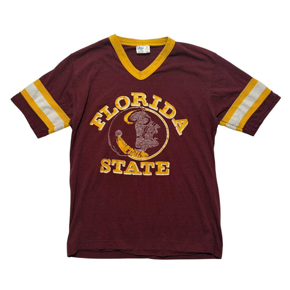 VTG 80's University of Florida State Seminoles V-Neck T-Shirt Red M